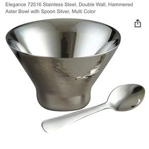 NEW Elegance Stainless steel hammered bowl with spoon. Approx. 11.4x11.4x7.6 cm.